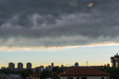View of cityscape against cloudy sky