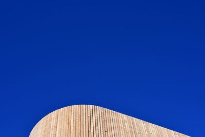 Low angle view of building against clear blue sky