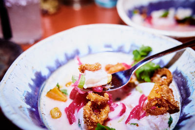 Close-up of dessert in plate on table