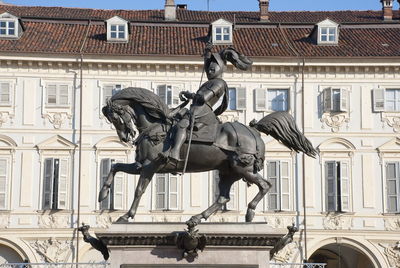 Emanuele filiberto monument called il cavallo di bronzo  the bronze horse  torino san carlo square  