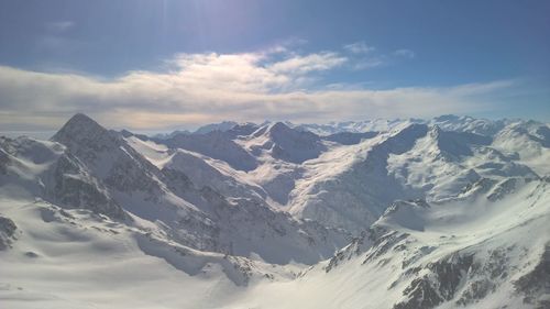 Scenic view of snowcapped mountains against sky