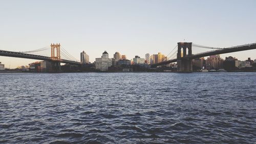 View of suspension bridge over river