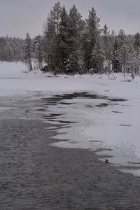 Scenic view of snow covered land against sky