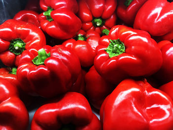 Full frame shot of red bell peppers at market