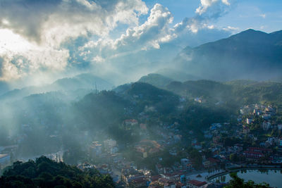 High angle view of townscape against sky