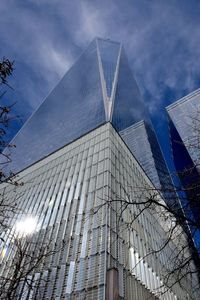 Low angle view of modern buildings against sky