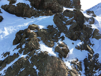 Snow covered rocks on mountain