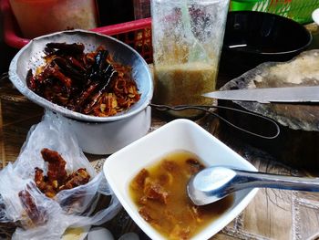 Close-up of food in plate on table