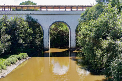 Bridge over river against trees