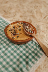 High angle view of bread on table