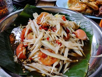 High angle view of food in plate