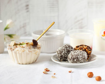 Close-up of dessert on table