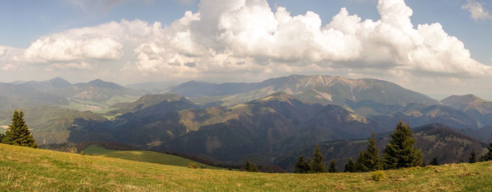 Panoramic view of landscape and mountains against sky