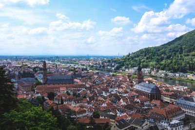 City view with castle building mountains river in heidelberg frankfurt germany