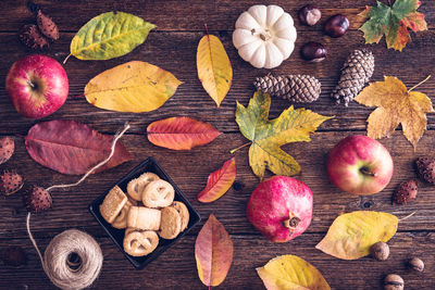 High angle view of apples on table