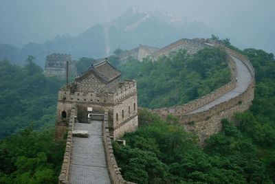 High angle view of castle on mountain