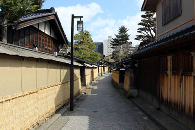 Footpath amidst buildings against sky