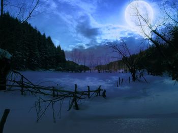 Scenic view of lake against sky during winter