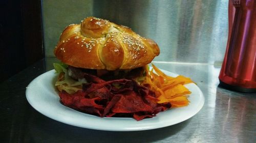 Close-up of food served in plate