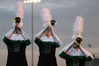 Marching band playing trumpets