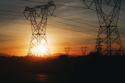 Electricity pylon at sunset