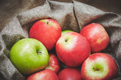 High angle view of apples on table
