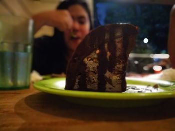 High angle view of dessert in plate on table