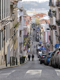 High angle view of city street