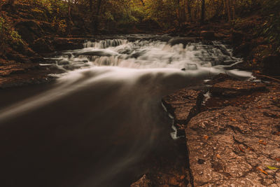 Water flowing through rocks in forest