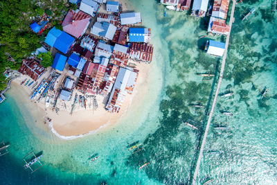 High angle view of swimming pool by sea