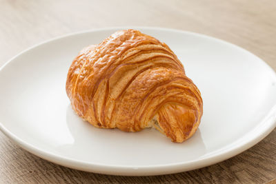 High angle view of bread in plate on table