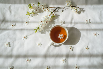 Directly above shot of tea served on table