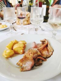 Close-up of meal served on table in restaurant