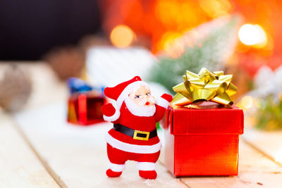 Close-up of christmas decoration on table