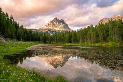 Panoramic view of lake and mountains against sky