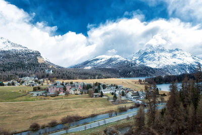 Scenic view of snowcapped mountains against sky