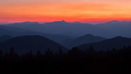 Scenic view of silhouette mountains against sky at sunset