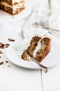 High angle view of dessert in plate on table