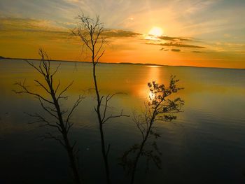 Scenic view of lake against sky during sunset