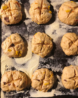 High angle view of cookies