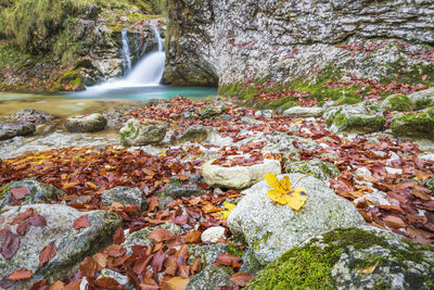 Water flowing through rocks