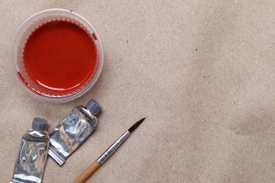 High angle view of tea cup on table