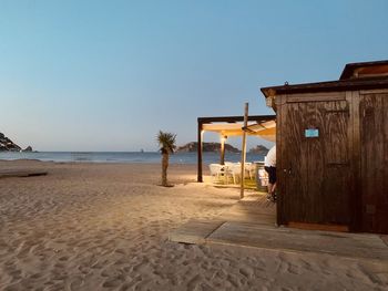 Scenic view of beach against clear sky