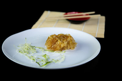 High angle view of food in plate
