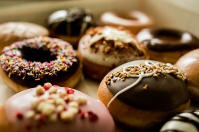 Close-up of donuts in box