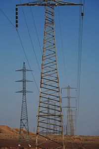 Low angle view of electricity pylon in desert 