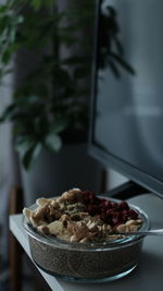 Close-up of breakfast served on table