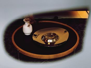 High angle view of telephone on table