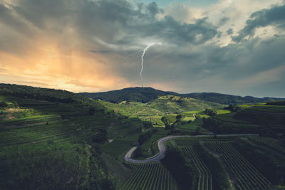 Scenic view of landscape against sky during sunset