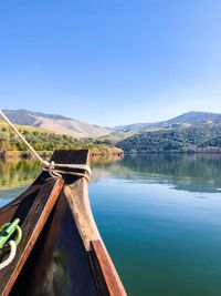 Scenic view of lake against clear blue sky